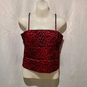 Vintage Y2K Red Leopard Print Cami Tank Corset Bustier Strapless Top Size Large